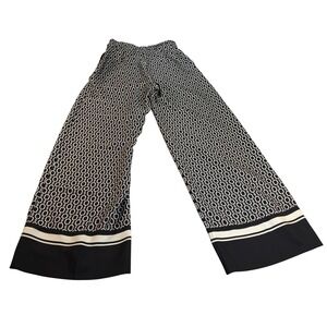 HM Womens Black Cream Chain Link Print High Waisted Wide Leg Trousers Size 2